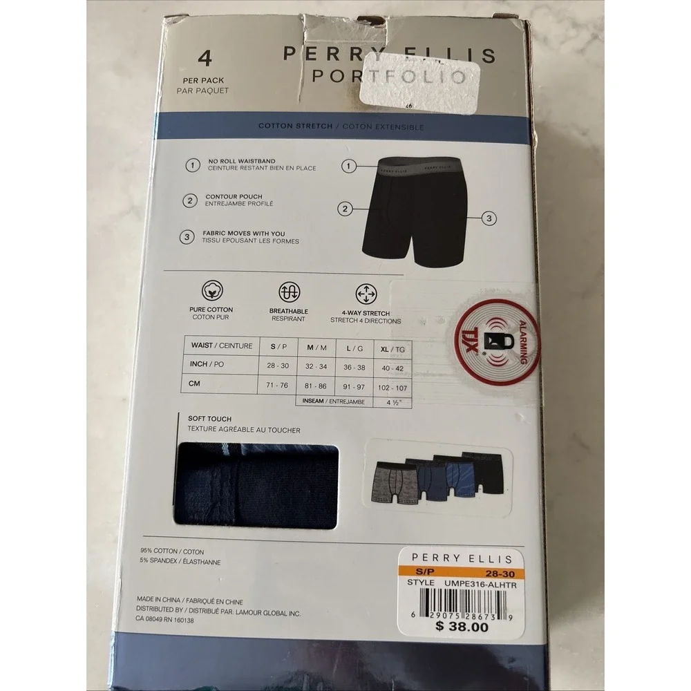 PERRY ELLIS Mens S (28-30)  4 Pack Pairs Boxer Briefs BluesCotton Soft Luxe